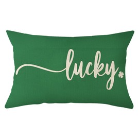Ogiselestyle St Patricks Day Lucky Green Throw Pillow Cover, 12 x 20 Inch Shamrock Clover Cushion Case Decoration for Sofa Couch