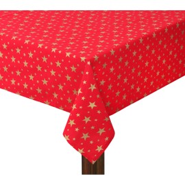 COTTON CRAFT Christmas Tablecloth - Festive Xmas Red Tablecloth with Gold Stars - 100% Cotton Tablecover - Decorative Holiday Décor - Reusable Dining Tablecloth - Party Table Cloth – 60x84