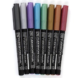 Kuretake Zig Fudebiyori Metallic Water-Based Pigment Pen - Set of 8, Brush Tip