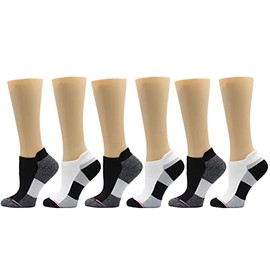 Dr. Motion Womens Low Cut Cushioned Breathable Compression Ankle Socks with Arch Support 6 Pairs (Black Grey)