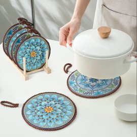 Retro Floral Ceramic Trivet Hot Pads, Heat Insulation Mat Ceramic High Temperature Anti-Ironing Table Mat Cup Mat Pot Mat Kitchen Mat Set of 2