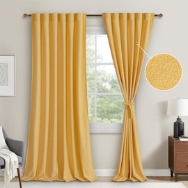 DWCN Velvet Curtains Room Darkening Back Tab and Rod Pocket Window Panels, Light Blocking Tieable Drapes for Bedroom Living Room Baby Nursery, W52 x L96, 2 Panels, Yellow