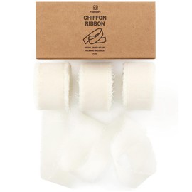 Vitalizart Cream Ribbon 2.5cm x 19.2m White Gift Ribbon Chiffon Ribbon Fringe Fabric Ribbon Set for Wedding Invitation Bridal Bouquet Decoration Gift Wrapping Bow Making