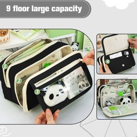 Estuche para Lápices de Gran Capacidad,Estuche para Lápices,con 2 Notas Autoadhesivas,Estuche de Lápices con Compartimento Expandible,Organizador de Papelería para el Trabajo de Oficina Escolar