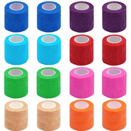 Clooflar 16 Pack Self Adhesive Bandage Wrap, 2" X 5 Yards Mixed Colors Elastic Cohesive Bandage Wrap for Sports, First Aid Medical, Wrist, Ankle Sprains, Swelling and Vet Wrap,Grip Tape