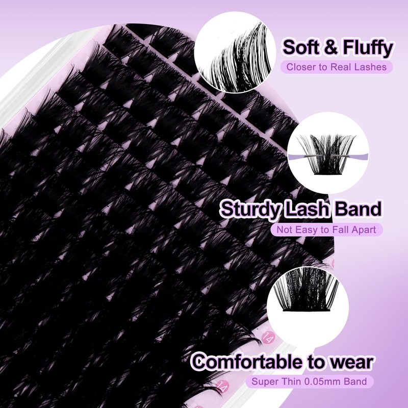 WENDY LASHES Lash Clusters, 200D D Curl DIY Eyelash Extensions