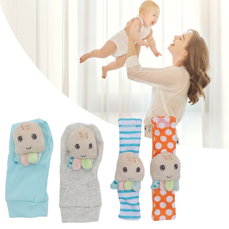 4pcs Baby Rattle Socks Cute Octopus Shape Soft Light Adjustable