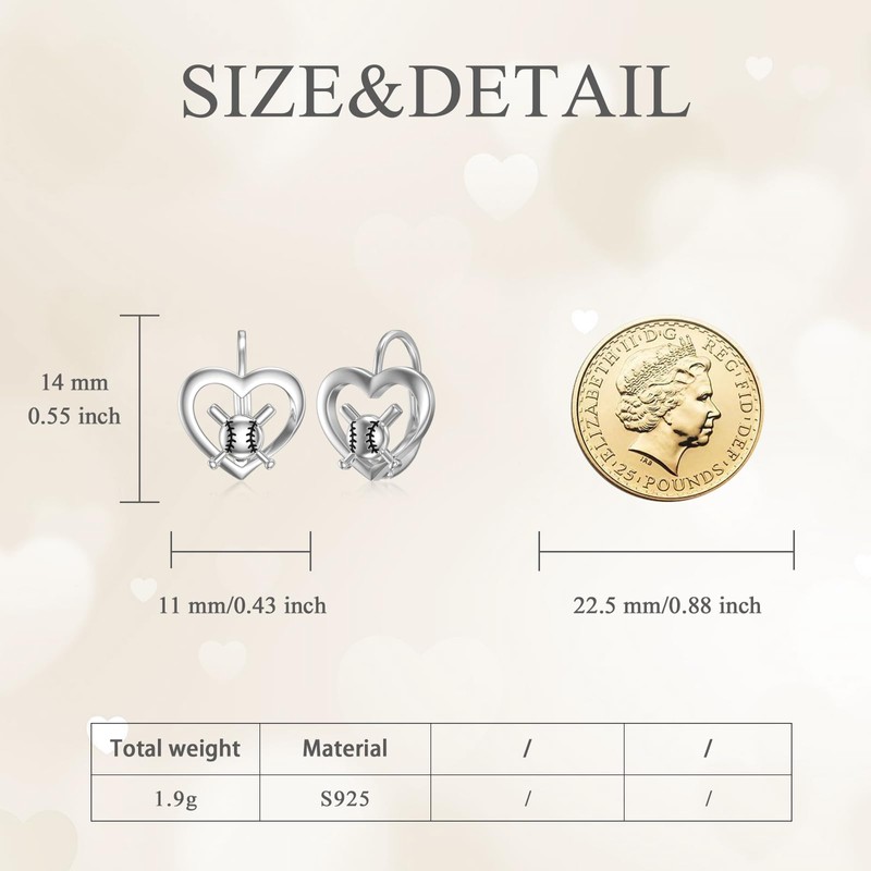 YAFEINI Baseball Earrings for Women S925 Sterling Silver Heart Softball