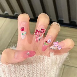 13Pcs Flower Nail Charms 3D Rose Metal Rose Flower Nail Rhinestones Crystal Peach Blossom Nail Design Nail Gems Charms Black Red Pink White Rose Nail Jewels Diamonds for Women Girls Valentine's DIY