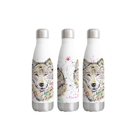 Wolf Wildlife Watercolour Rainbow Art Bottle Double Walled Insulated Stainless Steel Sports Drinks 500 ml White Gift Ideal for School Work Office Outdoor Sports Holds Hot and Cold Drinks