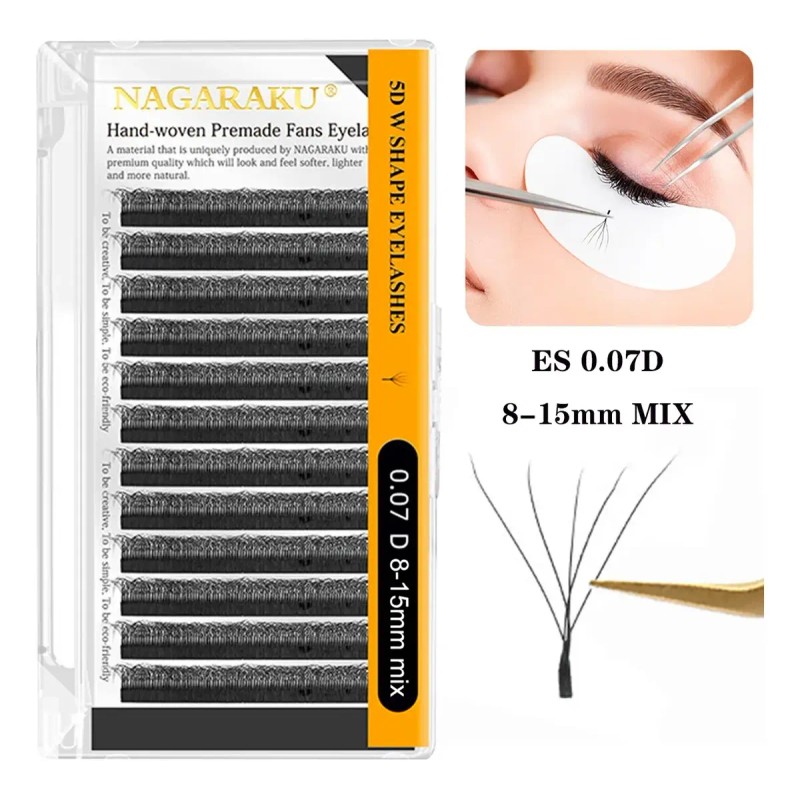 Nagaraku Extensiones De Pestañas 5d W Shape 8-15mm Mix
