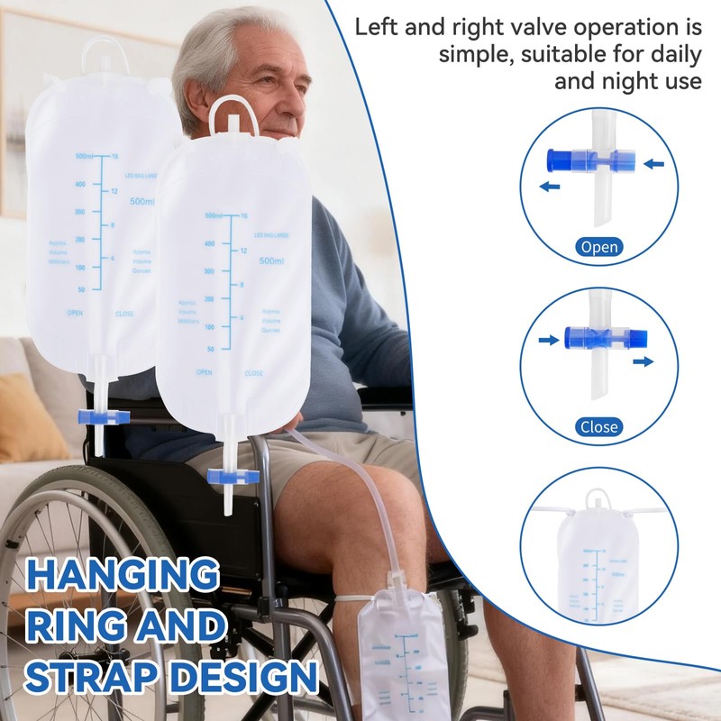 Urine Collection Bag, Reusable Portable Silicone Urinal with 2 Urine
