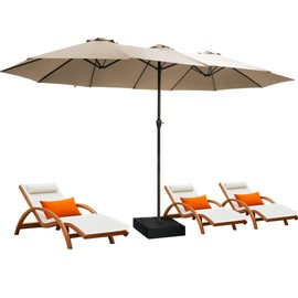 15ft Rectangle Large Outdoor Patio Umbrellas with Base Included,Patio Double Table Umbrella with Crank Handle,Market Umbrella-UV Resistant,Heavy-Duty Pool Umbrella for Lawn, Backyard,Garden,Yard,Beige