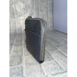 Rebecca JT-250221 Compact Wallet, L-Shaped Zipper, with Strap & Holder, Genuine Cow Leather, Crocodile Embossed Leather, Wallet, Wallet, Mini Wallet, Unisex, Unisex, gray