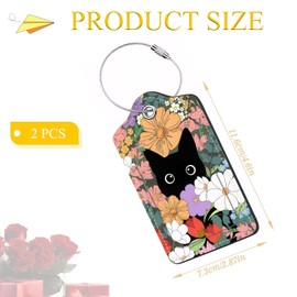 2 Pcs Luggage Tags for Suitcases, Luggage Labels for Suitcases Cute Cat with Colorful Flowers with Stainless Steel Loop Travel Tags for Bag Preventing Loss Protects Personal Info