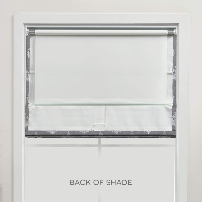 Exclusive Home Marseilles Damask 100% Blackout Roman Shade, 34"x64", Grey