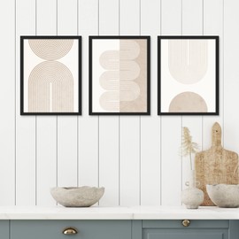SIGNWIN Framed Set Geometric Duotone Tan Spiral Waves Shapes Wall Art, Set of 3 Abstract Illustrations Wall Decor Prints, Nordic Wall Décor for Living Room, Bedroom - 11"x14" Black