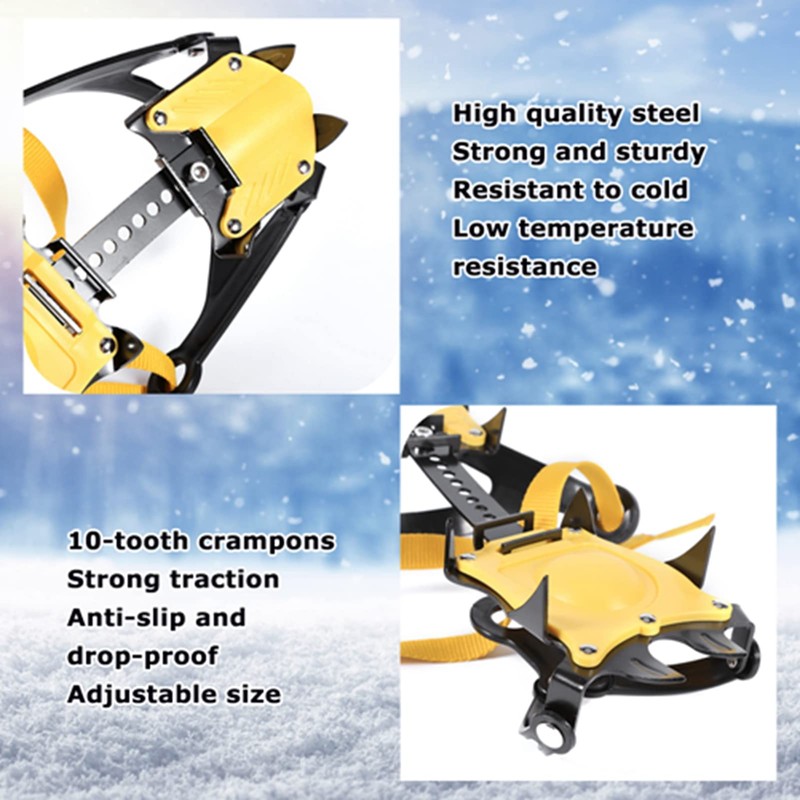 Ice Hiking Spikes, 1 Pair of Crampons with 10 Teeth,