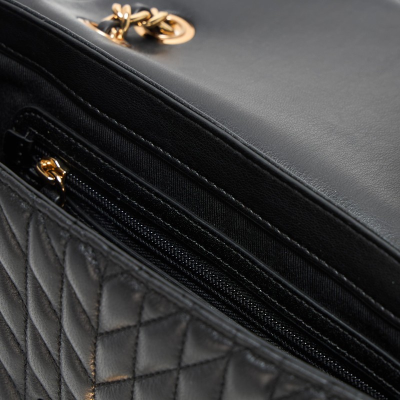 Karl Lagerfeld Paris Agyness Solid Shoulder Bag, Black/Gold