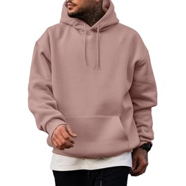PLEPAN Essentials Hoodie Mens Comfy Simple Plain Drawstring Hoodies Collar Fleece Long Sleeve with Pockets Hooded Pullovers Casual Loose Fit Shirts Cotton Sweater, US43(L) Pink