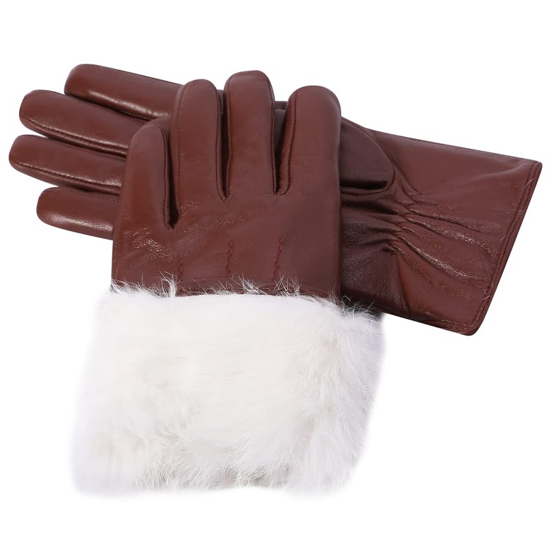 Harssidanzar Leather Gloves for Men, Winter 100% Rabbit Fur Lined