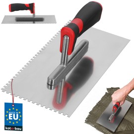 KOTARBAU® Stainless Steel Smoothing Trowel with Toothing 4 x 4 mm Toothed Trowel for Laying Tiles, Smoothing Disc, Stainless Steel Trowel with Soft Handle, Essential for Tiling, 270 x 130 mm