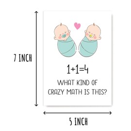 BNJDesigns What Kind Of Crazy Math Is This - Twin Card - funny baby shower card - card for new baby twins - Cute Card - Congrats Card - New Baby Card, White