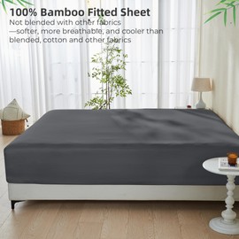 GOKOTTA GOKOTTA Fitted Sheet Only - 16 Inch Pocket Bamboo Rayon Fitted Sheet, Super Soft and Cooling Bottom Sheet with 4 Elastic Corner Straps(Dark Grey, King Size)