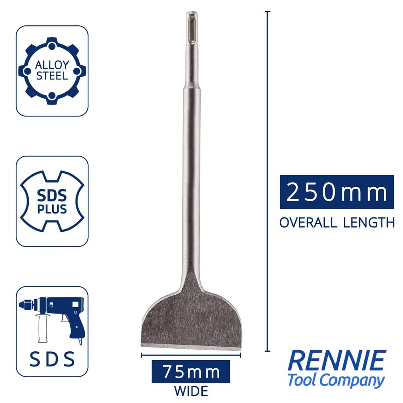 Rennie Tools SDS Plus Chisel Bit 75mm Wide x 250mm