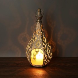 11.6inch Moroccan Lantern Lamp Decorative Candle Holders for Ramadan Decorations, Hanging, Outdoor Patio or Porch, Indoor Home Decor（White）