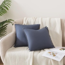 DJDEA Pack of 2 Decorative Cushion Covers Soft Pompoms Pillow Covers with Invisible Zipper Square Home Decor Throw Pillow Cases for Sofa Bedroom Living Room (Gray, 50x50cm)