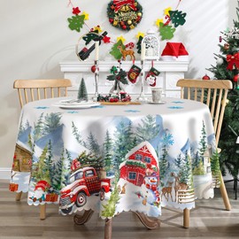 cusugbaso Round Christmas Tablecloth 70 inches - Christmas Decorations for Home - Water Resistant Christmas Table Cloth - Xmas Holiday Christmas Decor for Table, Party,Kitchen