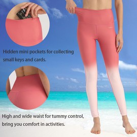 Ubestyle UPF 50+ High Waist Women's Swim Pants Swim Leggings Swimming Tights Rash Guard Pants Sun Protective (UBT3001REDGRADIENTM)