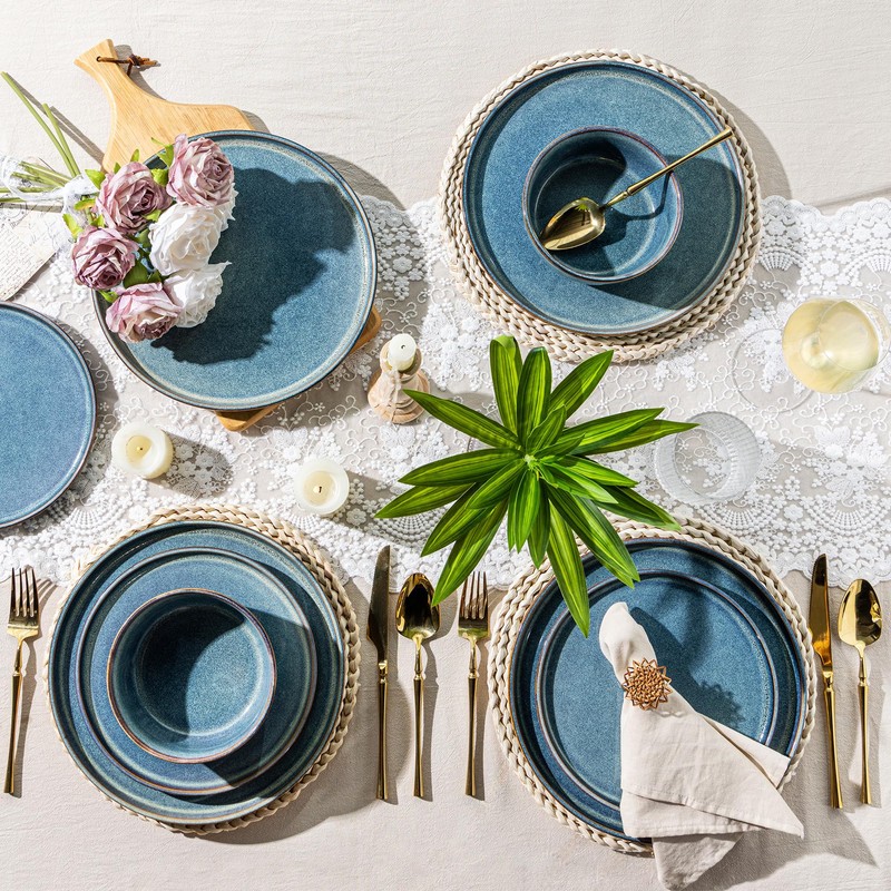AmorArc Ceramic Dinnerware Sets for 4,Round Reactive Glaze Stoneware Plates