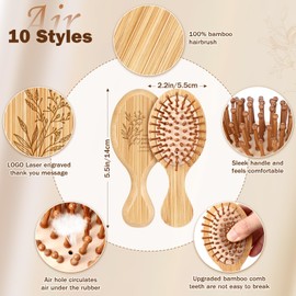 Nuogo 10 Pcs Inspirational Gift Mini Hair Brush for Women Men Aesthetic Gift Wooden Hairbrush Paddle Comb Brush for Curly or Long Hair Thank You Gifts for Team Coworker Teacher Nurse(Stylish)