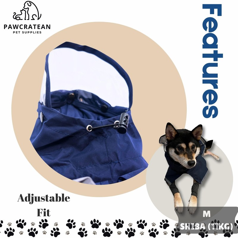 Pawcratean Dog Raincoat, Water Resistant, Adjustable, Cool Design (Dark Blue,