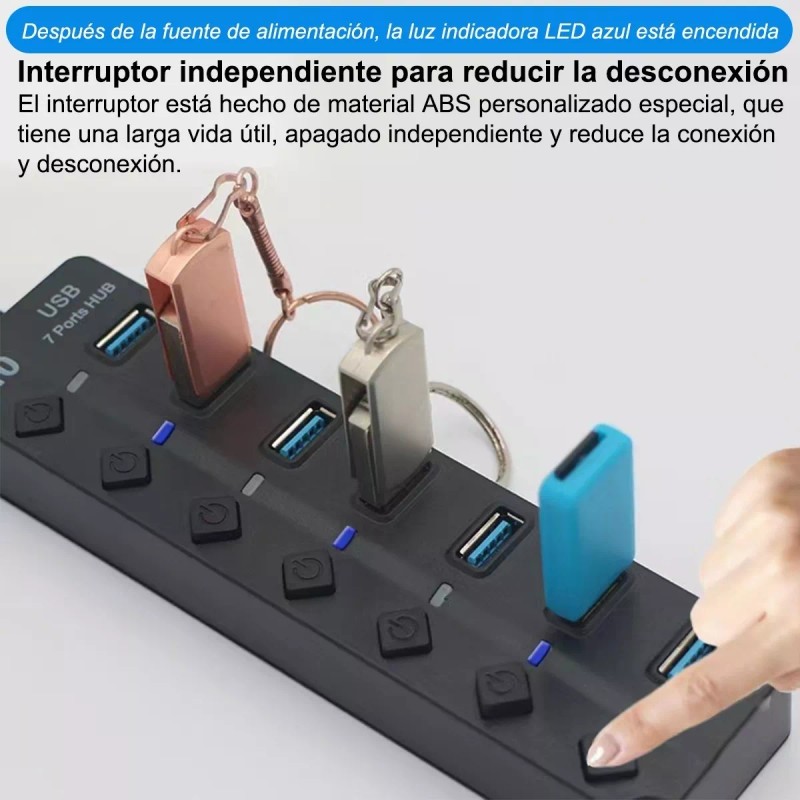 GOMITA Hub 7 Puertos Usb 3.0 Alta Velocidad Pc Laptop