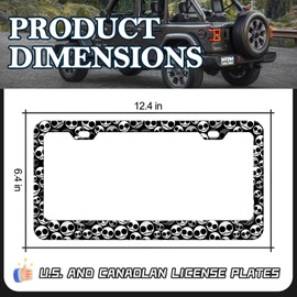 HCSS 2PCS Cute Skull Face License Plate Frames, Goth Horror Aluminum Metal License Plate Holder Covers Car Accessory, Rust-Proof Waterproof Car Decorative Tag Frames for Standard US 12x6 Inch