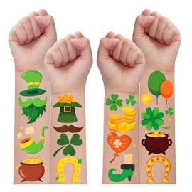Leesgel Temporary Tattoos for Kids St Patricks Day Decorations, 10 Sheets Shamrock/Leprechaun Hat/Balloons Tattoo Stickers for St Patricks Day Fancy Dress Accessories, Irish Party Supplies Favours