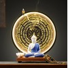 Houlu Blue Buddha Statue and Circle LED Table Lamp, Ceramic