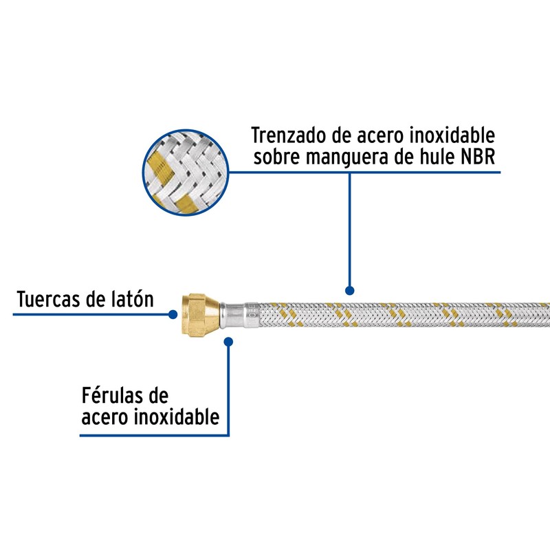 Foset FGA-40X, Manguera flexible de 400cm para gas, trenzado de