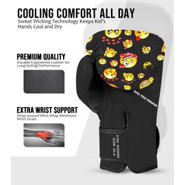 Exxact Sports Knockout Printed Youth Boxing Gloves for Kids (3-10 Years) with Padded Protection and Wrist Support, Durable Engineered Leather Kids Boxing Gloves for Boys and Girls (Smiley Face, 4OZ)