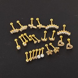 24x de aretes de cartílago posterior plana Tiny Fashion Barbell Regalos de para oreja para, ORO