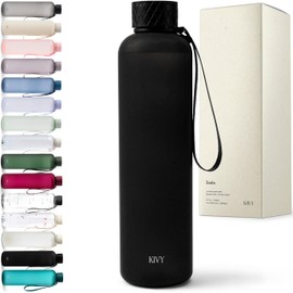 KIVY Slim Water Bottle 32oz [Lightweight & Shatterproof] Fits Backpack & Cupholder for Travel, Sports, School, Gym - Black water bottle no straw - Mens water bottle screw top - Dishwasher Safe
