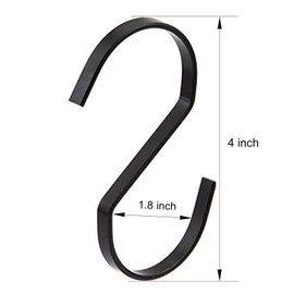 METLUCK 16-Pack 4 Inch Flat S Shape Hooks Heavy-Duty Chrome Finish Hanging S Hooks for Kitchenware, Pots, Utensils, Plants, Towels, Gardening Tools, Clothes (Black)