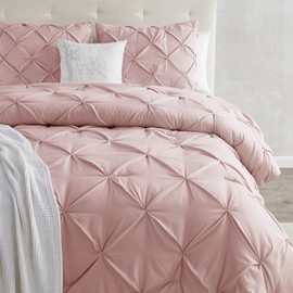 Nestl Twin Duvet Cover Set Pintuck - Double Brushed Peach Beige Duvet Cover Twin 2 Piece with Button Closure, 1 Pinch Pleated Twin Size Duvet Cover 68x90 inches and 1 Pillow Sham Peach Beige Duvet Set