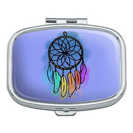 Dream Catcher with Rainbow Feathers Watercolor Sketch Rectangle Pill Case Trinket Gift Box