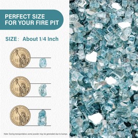 NUPICK 10 Pound Fire Glass, 1/4 Inch Reflective Fire Pit Glass, Tempered Firepit Glass Rock for Propane or Natural Gas, Glass Rocks for Fire Pit Table, Fireplace Glass for Landscaping, Aqua Blue