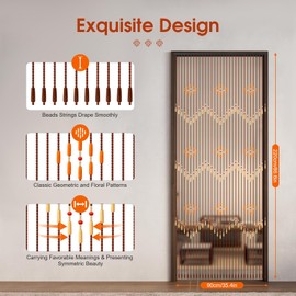 DDBESSIC Wooden Beaded Curtain, 31 Strands 35.4" x 86.6" Door String Curtains, Beads Hanging Fringe Room Divider Curtain for Doorways Hallway Entrance Multi-Scenario