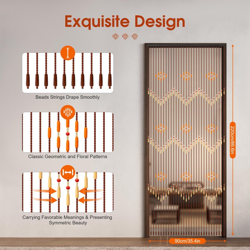 DDBESSIC Wooden Beaded Curtain, 31 Strands 35.4" x 86.6" Door